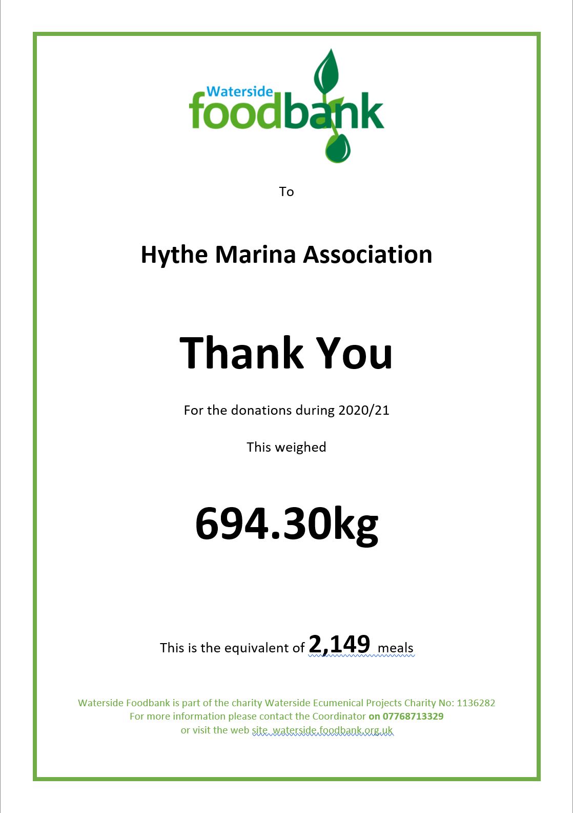 Thank You From The Waterside FoodBank